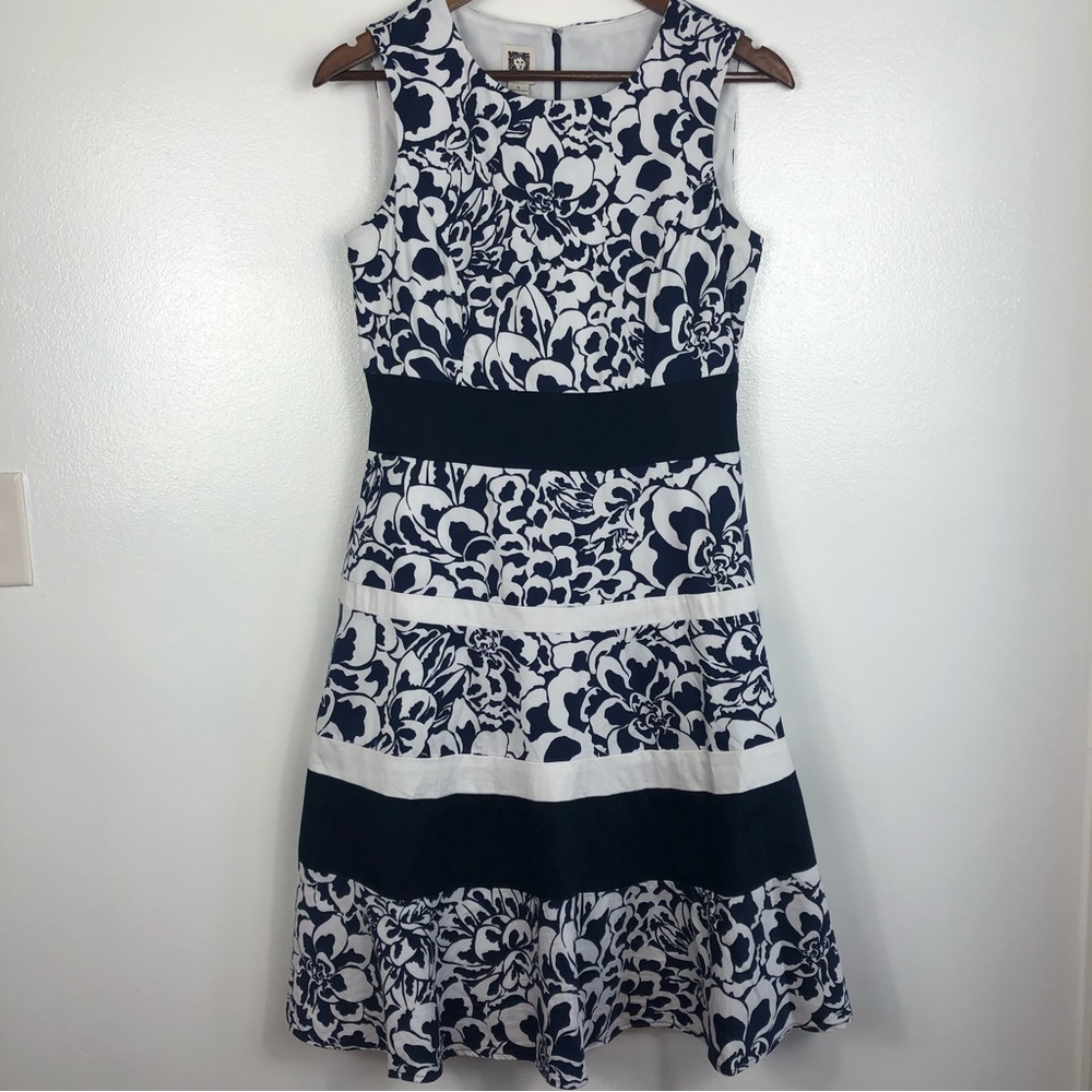 Anne Klein A-Line Sleeveless Floral Navy Dress Size 4
